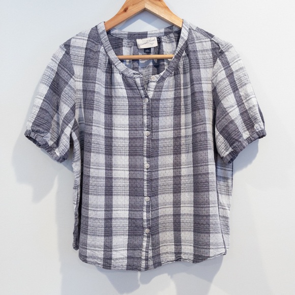 Universal Thread Textured Plaid Blue Gray Short Sleeved Button Up Shirt Large - Picture 2 of 8